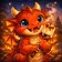 A colorful and expressive avatar featuring a friendly fantasy creature with bright, swirling patterns and a whimsical express